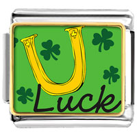 Italian Charms - gold plated st. patrick's day theme luck photo italian charm with shamrock Image.