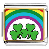Italian Charms - gold plated st. patrick's day theme photo italian charm with shamrock and rainbow Image.