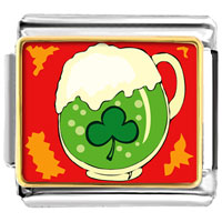 Italian Charms - gold plated st. patrick's day theme photo italian charm with shamrock and green beer Image.