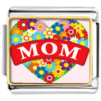Italian Charms - gold plated mother's day theme photo italian charm with a heart shape Image.