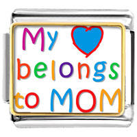 Italian Charms - gold plated mother's day theme photo italian charm, my heart belongs to mom Image.