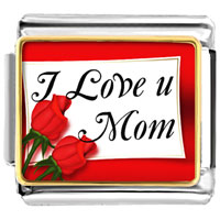 Italian Charms - gold plated mother's day theme photo italian charm, i love you mom Image.