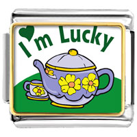 Italian Charms - gold plated cartoon theme photo italian charm, i'm lucky Image.