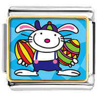 Italian Charms - gold plated cartoon theme photo italian charm, smart bunny easter Image.