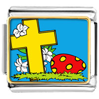 Italian Charms - easter cross yellow photo italian charm Image.