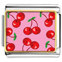 Italian Charms - gold plated cartoon theme photo italian charm cherry summer Image.