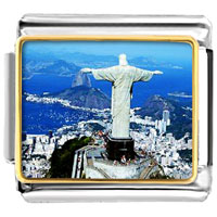 Italian Charms - gold plated travel statue of christ the redeemer photo italian charm bracelet Image.