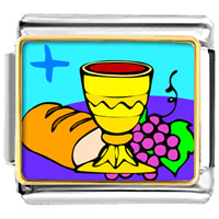 Italian Charms - gold plated religion bread &amp;amp; wine photo italian charm bracelets Image.