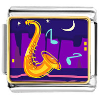 Italian Charms - gold plated music saxophone photo italian charm bracelets Image.