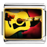 Italian Charms - gold plated music theme guitar singer photo italian charm bracelets Image.