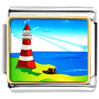 Italian Charms - gold plated travel &amp;amp; culture lighthouse photo italian charm bracelets Image.