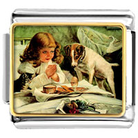 Italian Charms - girl and puppy photo italian charm Image.