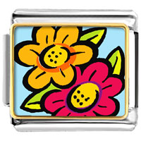 Italian Charms - hand painted flowers photo italian charm Image.