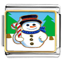 Italian Charms - snowman in woods photo italian charm Image.
