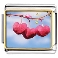 Italian Charms - red heart leaves on the branch photo italian charm Image.