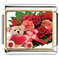 Italian Charms - red heart rose and love bear photo italian charm Image.