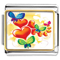Italian Charms - blue and green butterflies fly on red heart photo italian charm Image.