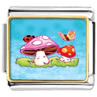 Italian Charms - mushrooms and butterfly photo italian charm Image.