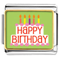 Italian Charms - happy birthday green photo italian charm Image.
