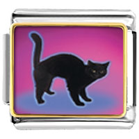 Italian Charms - black cat arched back photo italian charm Image.