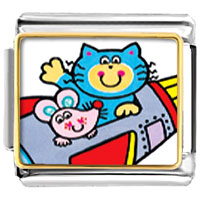 Italian Charms - cat and mouse cartoon photo italian charm Image.