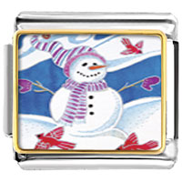 Italian Charms - snowman with birds photo italian charm Image.