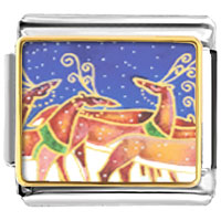 Italian Charms - christmas reindeer in snowfall photo italian charm Image.