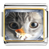 Italian Charms - fishbowl and cat photo italian charm Image.
