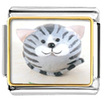 Italian Charms - puffball grey stripes cat photo italian charm Image.