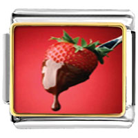 Italian Charms - chocolate dipped strawberry photo italian charm Image.