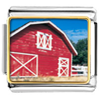 Italian Charms - red barn photo italian charm Image.