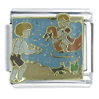 Italian Charms - hansel &amp; gretel escaping the gingerbread house blue x2 italian charm Image.