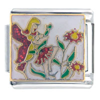 Italian Charms - red fairy and flowers x2 italian charm Image.