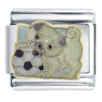 Italian Charms - pug playing soccer x2 italian charm Image.