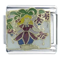 Italian Charms - fuschia fairy and flowers x2 italian charm Image.