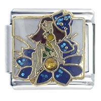 Italian Charms - blue fairy on flower x2 italian charm Image.