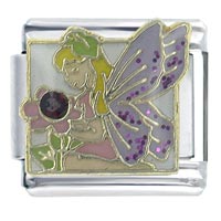 Italian Charms - fairy with petunia x2 italian charm Image.