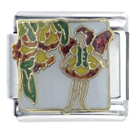 Italian Charms - orange fairy and flowers x2 italian charm Image.