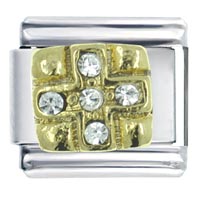 Italian Charms - gold plated rhinestone cross x2 italian charm Image.