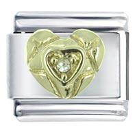 Italian Charms - golden rhinestone heart x2 italian charm Image.