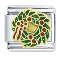 Italian Charms - hand painted christmas wreath x2 italian charm Image.