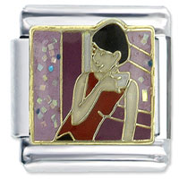 Italian Charms - woman drinking coffee x2 italian charm Image.