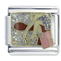Italian Charms - woman removing shoes x2 italian charm Image.