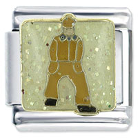 Italian Charms - construction worker man yellow x2 italian charm Image.