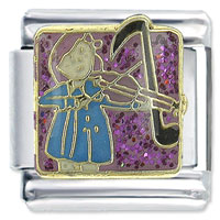 Italian Charms - girl playing violin pink x2 italian charm Image.