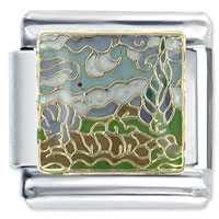 Italian Charms - van gogh's road with cypresses and star x2 italian charm Image.