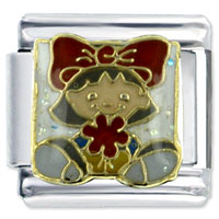 Italian Charms - girl with red flower x2 italian charm Image.