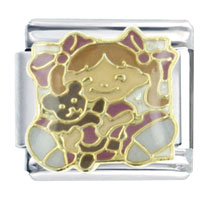 Italian Charms - girl and teddy bear x2 italian charm Image.