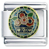 Italian Charms - blue flower pot with flower x2 italian charm Image.