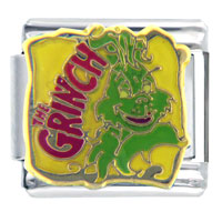 Italian Charms - grinch on yellow christmas licensed italian charm Image.